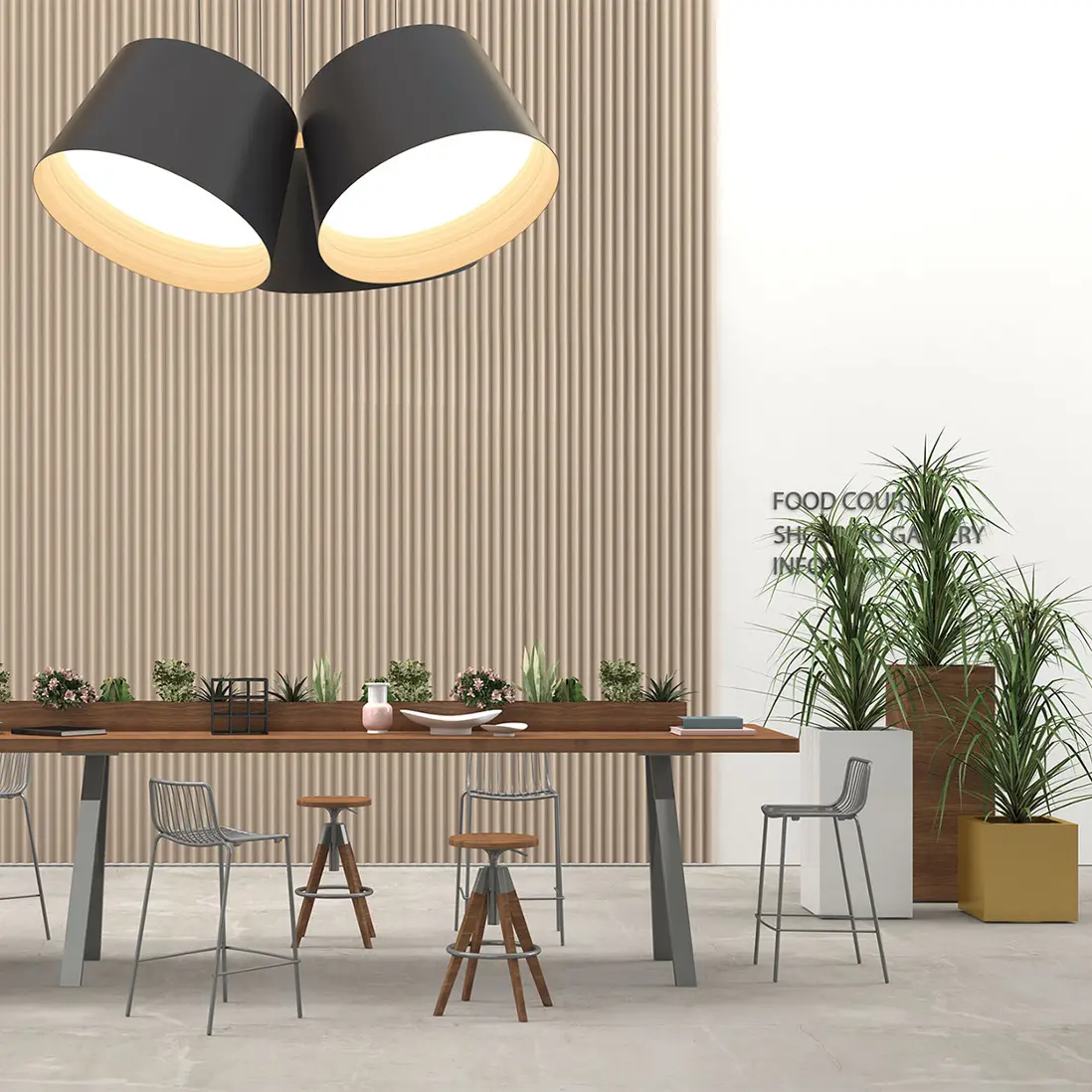 Plafondverlichting Bell van Makris in kantoorruimte